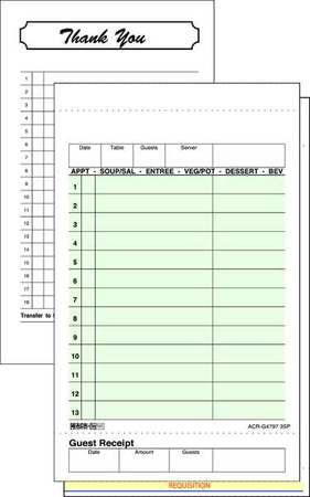 No Carbon Guest Check,3 Part,grn,pk8 (1